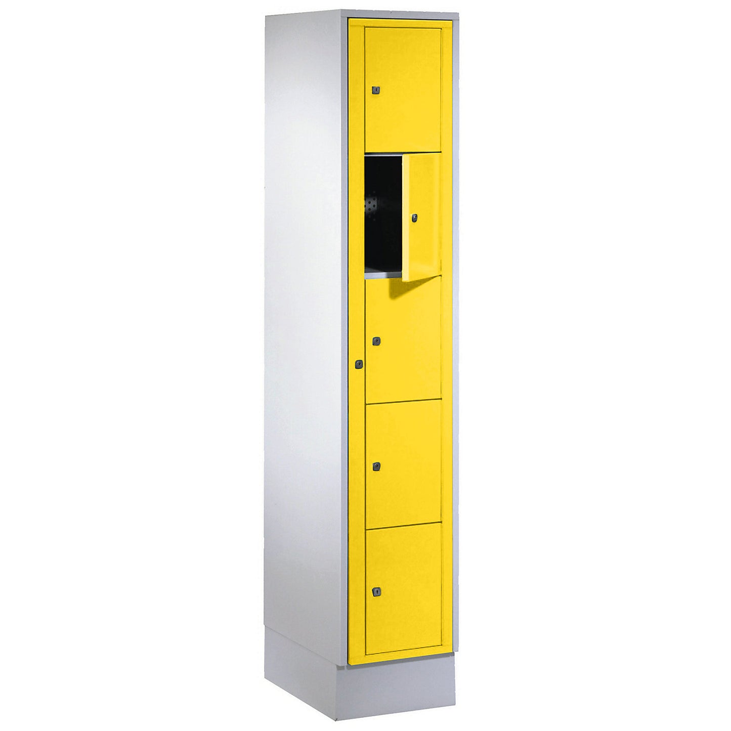 Laundry cabinet, HxWxD 1800 x 350 x 500 mm, 5 compartments, light grey / zinc yellow.