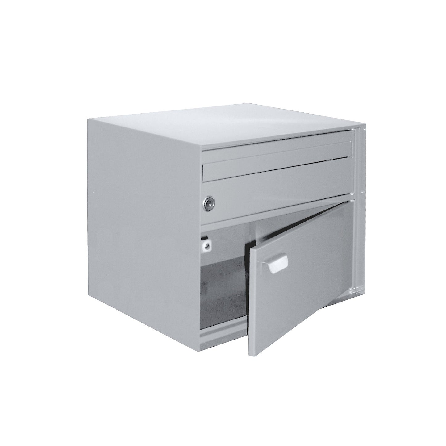Letter box, WxHxD 390 x 315 x 310 mm, sheet steel, powder coated, white.