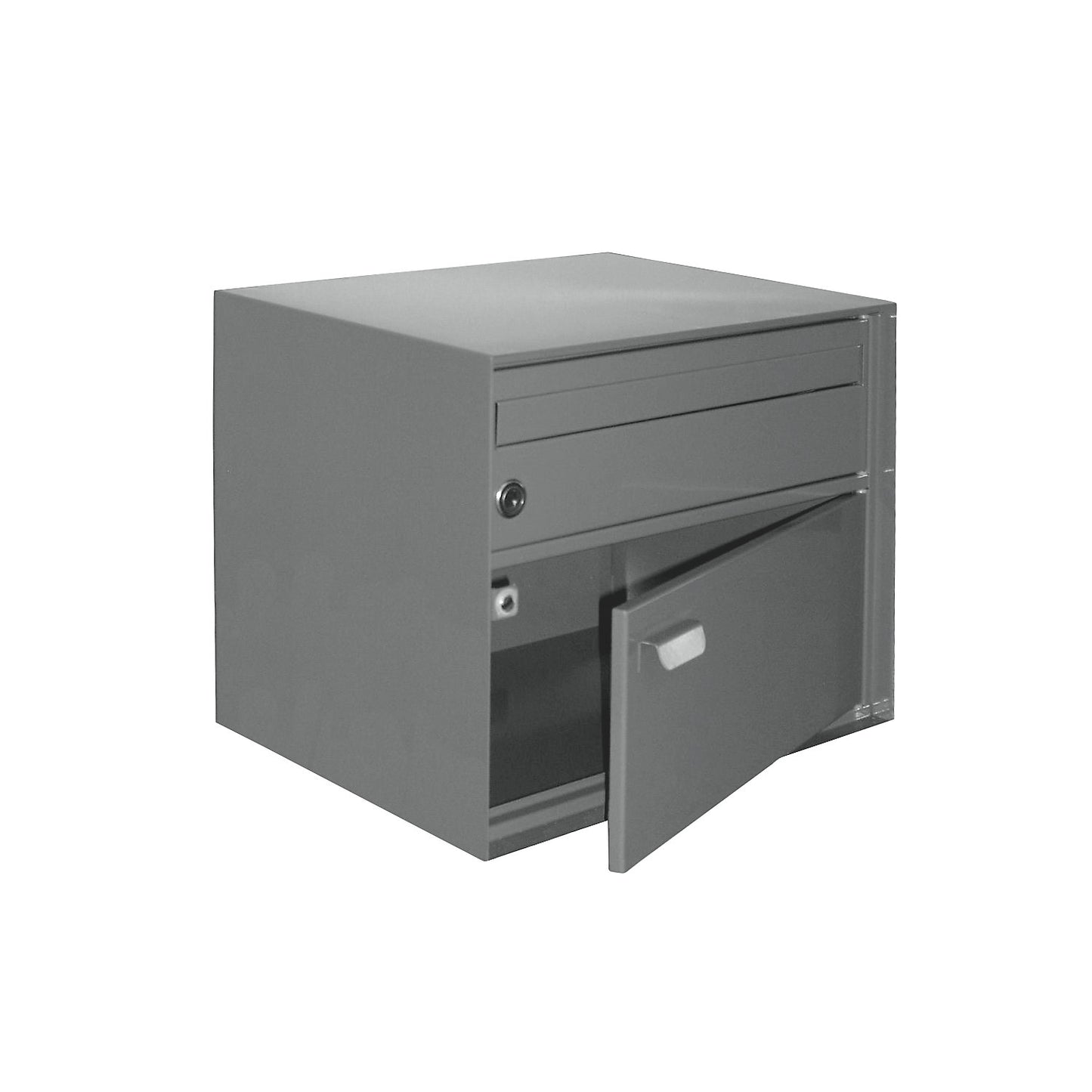 Letter box, WxHxD 390 x 315 x 310 mm, sheet steel, powder coated, grey.