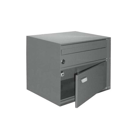 Letter box, WxHxD 390 x 315 x 310 mm, sheet steel, powder coated, grey.