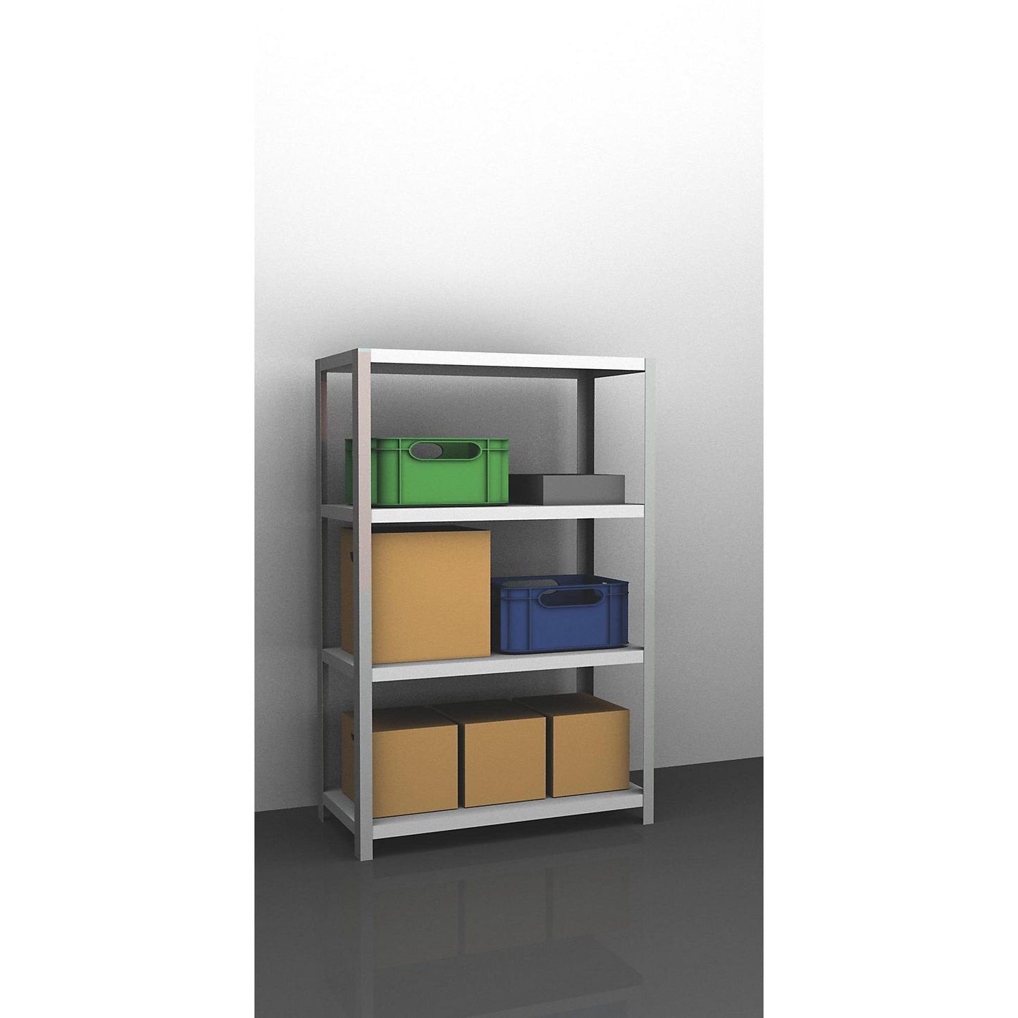 Bolt-together shelving, light duty, double-sided, HxWxD 1500 x 1000 x 500 mm, grey, standard shelf unit.