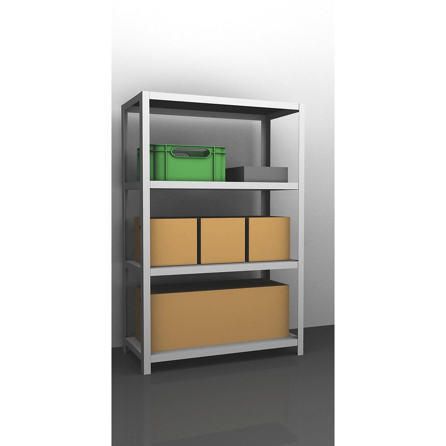 Storage bolt-together shelving, medium-duty, double-sided, HxWxD 1500 x 1000 x 600 mm, light grey, standard shelf unit.