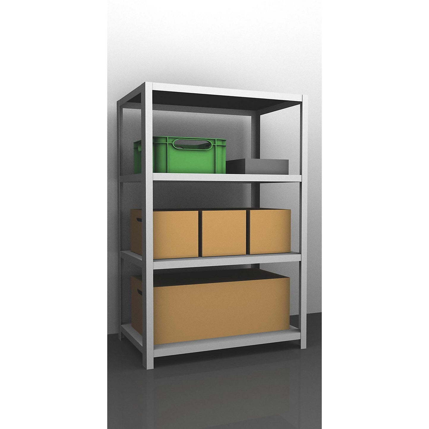Storage bolt-together shelving, medium-duty, double-sided, HxWxD 1500 x 1000 x 800 mm, light grey, standard shelf unit.