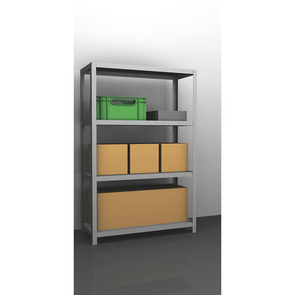 Storage bolt-together shelving, medium-duty, double-sided, HxWxD 1500 x 1000 x 500 mm, zinc plated, standard shelf unit.