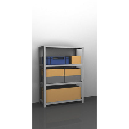 Storage bolt-together shelving, medium-duty, double-sided, HxWxD 1500 x 1300 x 500 mm, zinc plated, standard shelf unit.