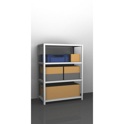 Storage bolt-together shelving, medium-duty, double-sided, HxWxD 1500 x 1300 x 600 mm, light grey, standard shelf unit.