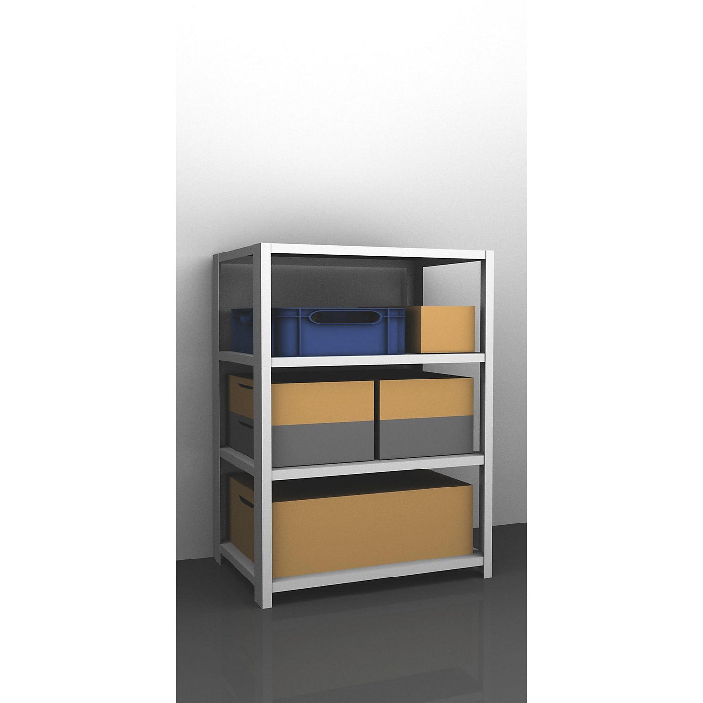 Storage bolt-together shelving, medium-duty, double-sided, HxWxD 1500 x 1300 x 800 mm, light grey, standard shelf unit.