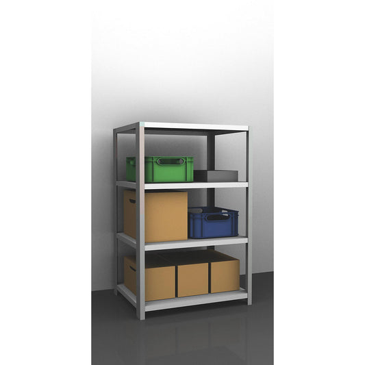 Bolt-together shelving, light duty, double-sided, HxWxD 1500 x 1000 x 800 mm, grey, standard shelf unit.