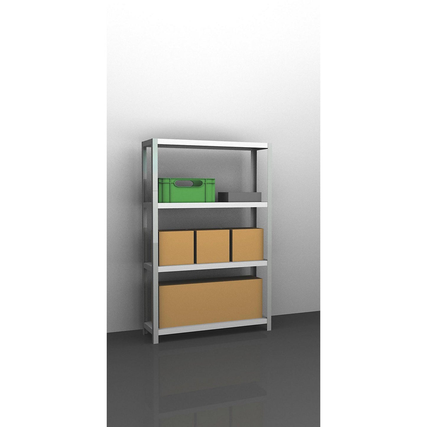 Storage bolt-together shelving, medium-duty, double-sided, HxWxD 1500 x 1000 x 300 mm, light grey, standard shelf unit.