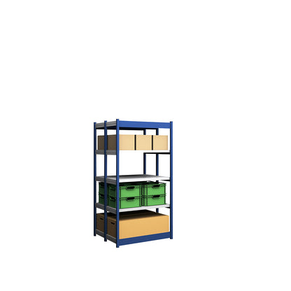Stable boltless shelf unit, double sided, shelf unit height 2000 mm, blue / zinc-plated, shelf width 1025 mm, basic shelf unit, width x depth 1025 x 400 mm.