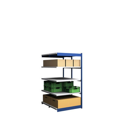 Stable boltless shelf unit, double sided, shelf unit height 2000 mm, blue / zinc-plated, shelf width 1025 mm, extension shelf unit, width x depth 1025 x 600 mm.