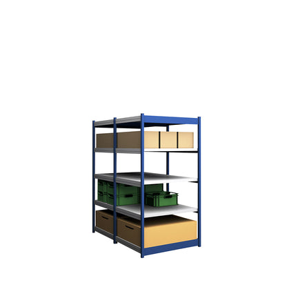 Stable boltless shelf unit, double sided, shelf unit height 2000 mm, blue / zinc-plated, shelf width 1025 mm, basic shelf unit, width x depth 1025 x 800 mm.