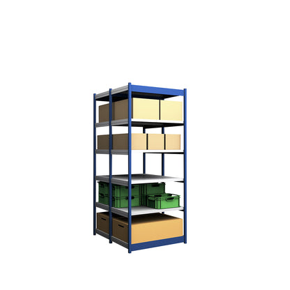 Stable boltless shelf unit, double sided, shelf unit height 2500 mm, blue / zinc-plated, shelf width 1025 mm, basic shelf unit, width x depth 1025 x 600 mm.