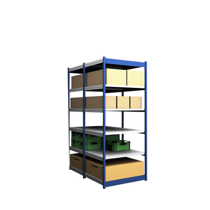 Stable boltless shelf unit, double sided, shelf unit height 2500 mm, blue / zinc-plated, shelf width 1025 mm, basic shelf unit, width x depth 1025 x 800 mm.
