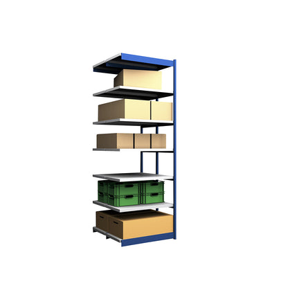 Stable boltless shelf unit, double sided, shelf unit height 3000 mm, blue / zinc-plated, shelf width 1025 mm, extension shelf unit, width x depth 1025 x 500 mm.