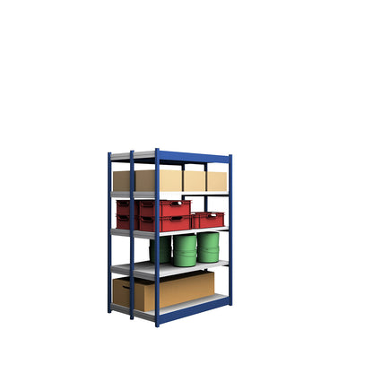 Stable boltless shelf unit, double sided, shelf unit height 2000 mm, blue / zinc-plated, shelf width 1325 mm, basic shelf unit, width x depth 1325 x 400 mm.