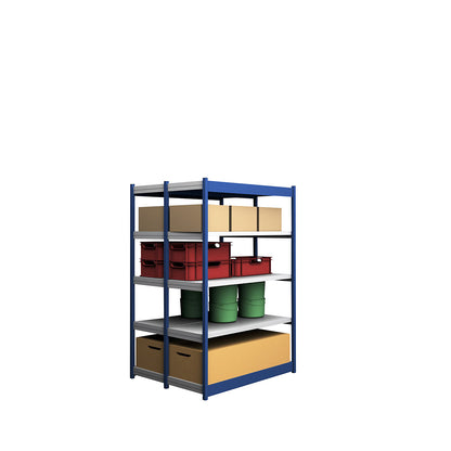 Stable boltless shelf unit, double sided, shelf unit height 2000 mm, blue / zinc-plated, shelf width 1325 mm, basic shelf unit, width x depth 1325 x 500 mm.