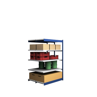 Stable boltless shelf unit, double sided, shelf unit height 2000 mm, blue / zinc-plated, shelf width 1325 mm, extension shelf unit, width x depth 1325 x 500 mm.