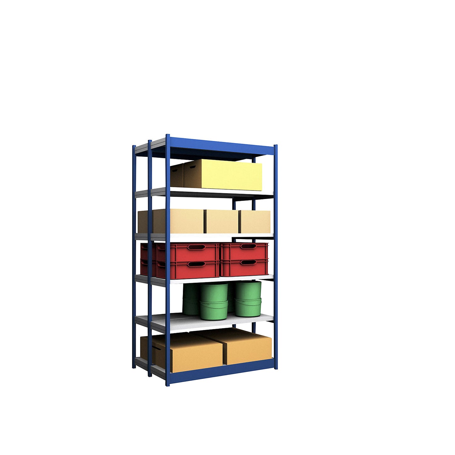 Stable boltless shelf unit, double sided, shelf unit height 2500 mm, blue / zinc-plated, shelf width 1325 mm, basic shelf unit, width x depth 1325 x 400 mm.