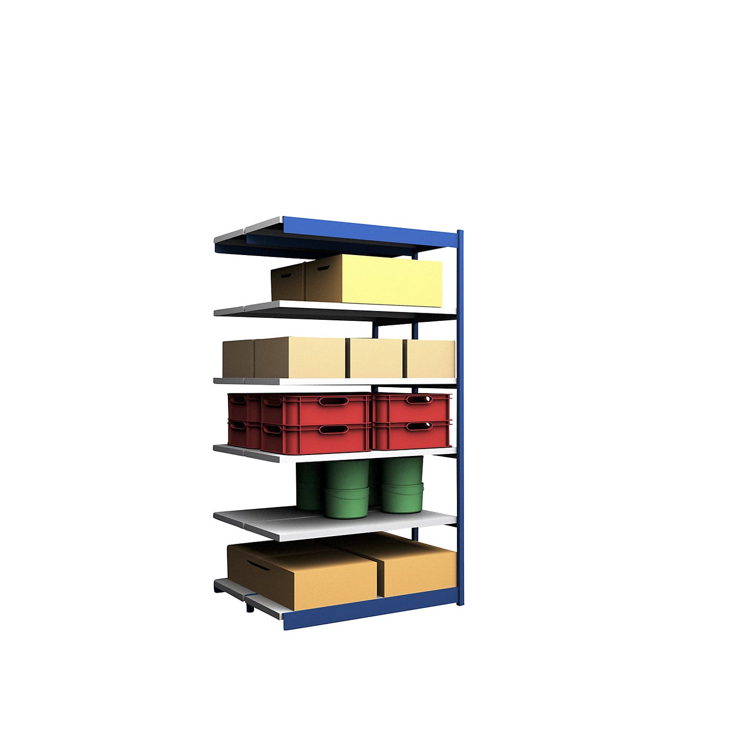 Stable boltless shelf unit, double sided, shelf unit height 2500 mm, blue / zinc-plated, shelf width 1325 mm, extension shelf unit, width x depth 1325 x 500 mm.