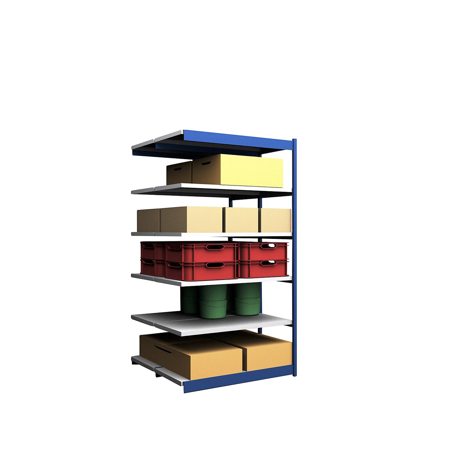 Stable boltless shelf unit, double sided, shelf unit height 2500 mm, blue / zinc-plated, shelf width 1325 mm, extension shelf unit, width x depth 1325 x 600 mm.