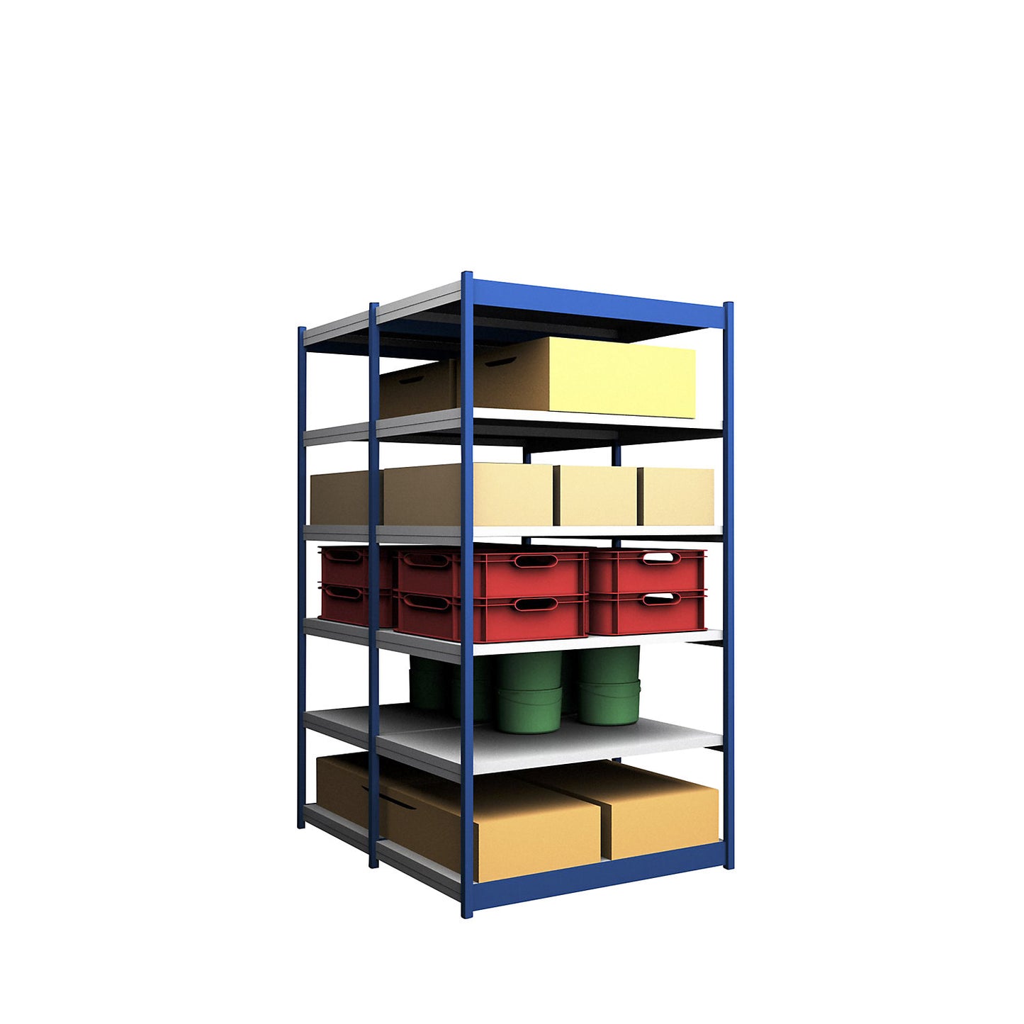 Stable boltless shelf unit, double sided, shelf unit height 2500 mm, blue / zinc-plated, shelf width 1325 mm, basic shelf unit, width x depth 1325 x 800 mm.