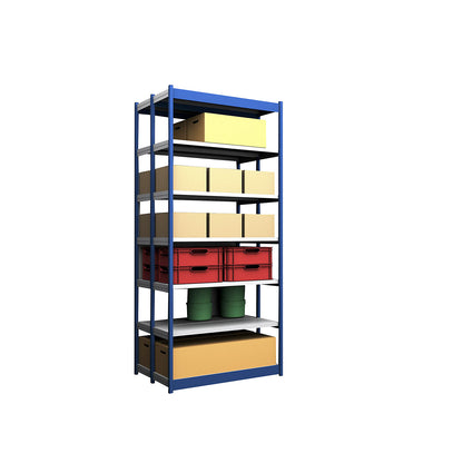 Stable boltless shelf unit, double sided, shelf unit height 3000 mm, blue / zinc-plated, shelf width 1325 mm, standard shelf unit, width x depth 1325 x 400 mm.