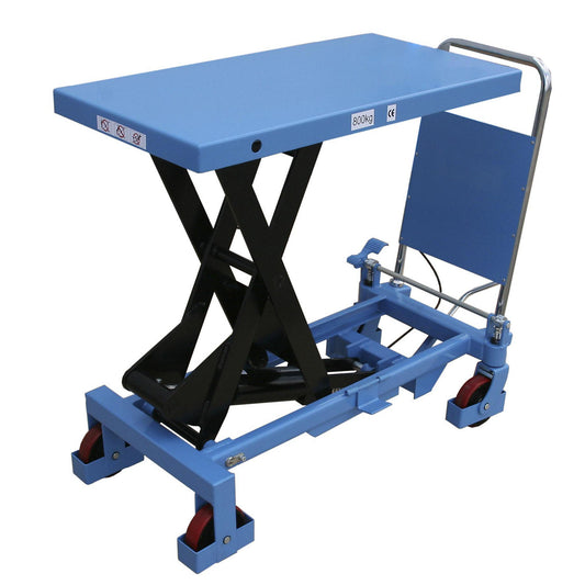 Scissor lift platform truck, max. load 800 kg, fixed push handle.