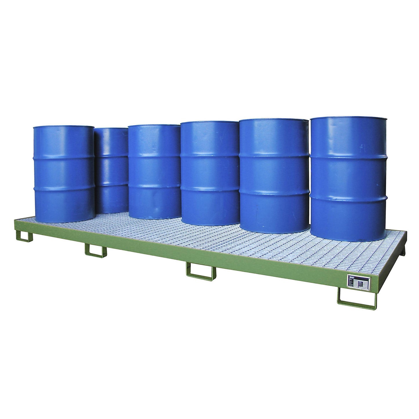 Steel sump tray, sump capacity 240 l, for 10 x 200 l drums, green.