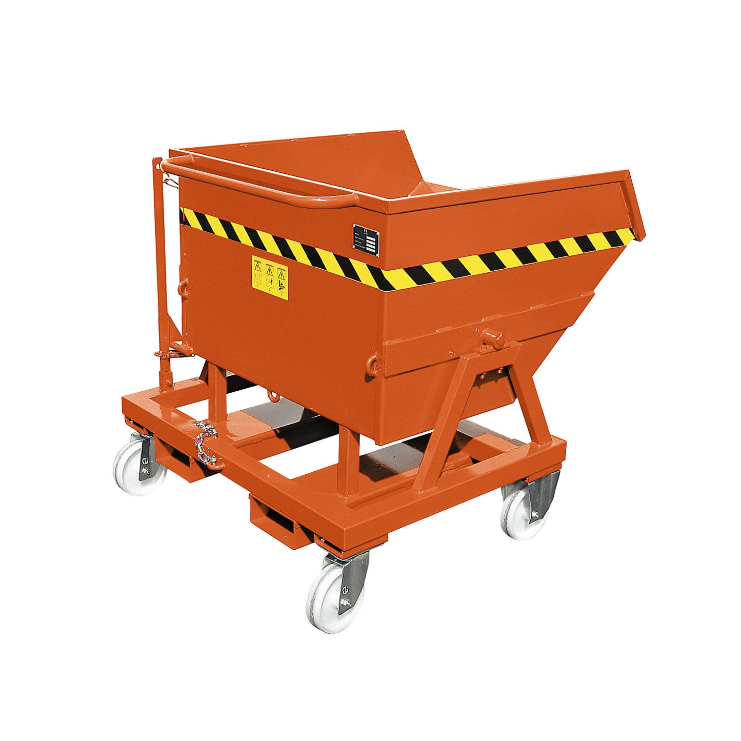Mobile tilting skip with tilting mechanism, max. load 1000 kg, capacity 0.43 m³, without sieve insert.