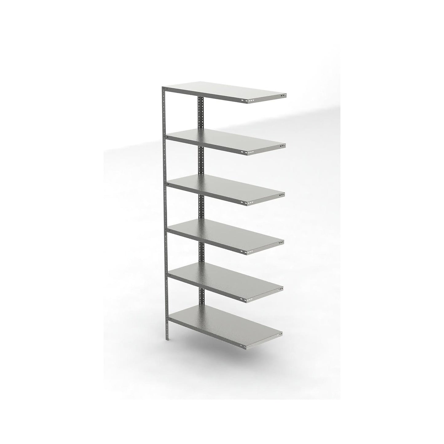 Stainless steel shelf unit, shelf height 2500 mm, extension shelf, width x depth 1100 x 500 mm.