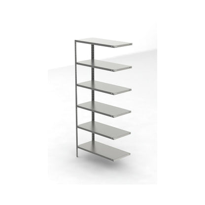 Stainless steel shelf unit, shelf height 2500 mm, extension shelf, width x depth 1100 x 500 mm.