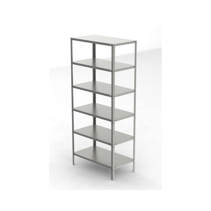 Stainless steel shelf unit, shelf height 2500 mm, standard shelf, width x depth 1100 x 600 mm.