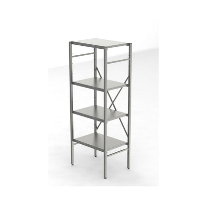 Stainless steel boltless shelf unit, 4 smooth shelves, shelf width x depth 640 x 440 mm, standard shelf unit.