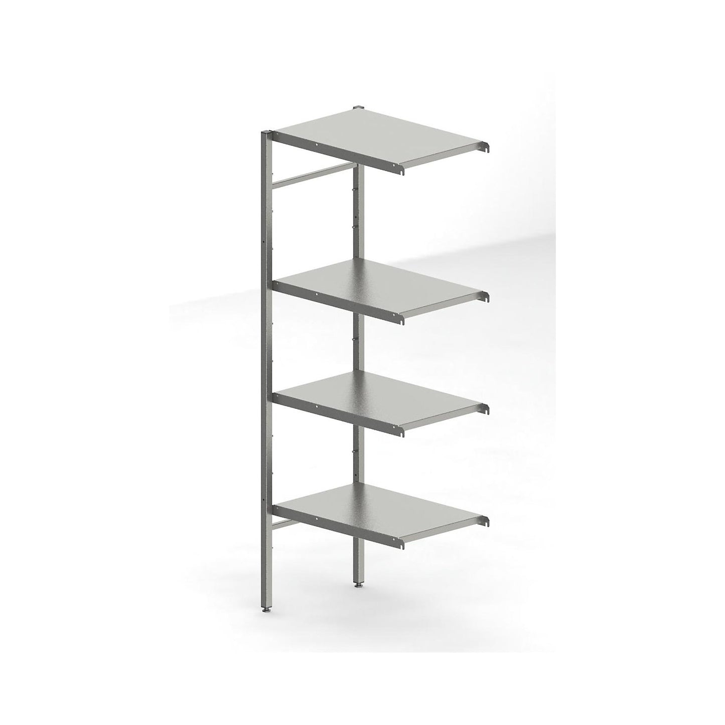 Stainless steel boltless shelf unit, 4 smooth shelves, shelf width x depth 640 x 440 mm, extension shelf unit.