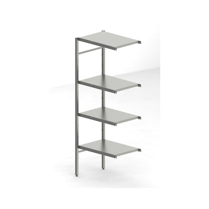 Stainless steel boltless shelf unit, 4 smooth shelves, shelf width x depth 640 x 440 mm, extension shelf unit.