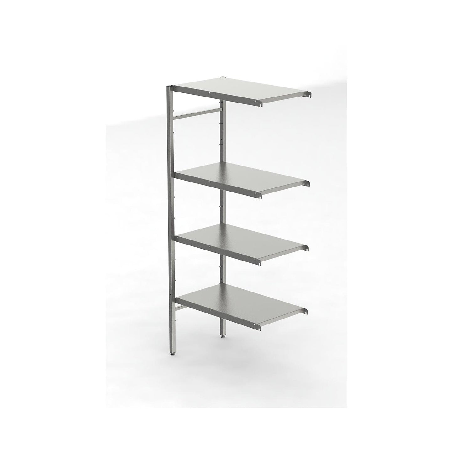 Stainless steel boltless shelf unit, 4 smooth shelves, shelf width x depth 740 x 440 mm, extension shelf unit.