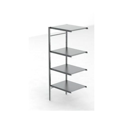 Stainless steel boltless shelf unit, 4 smooth shelves, shelf width x depth 640 x 540 mm, extension shelf unit.