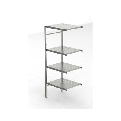 Stainless steel boltless shelf unit, 4 perforated shelves, shelf width x depth 640 x 540 mm, extension shelf unit.