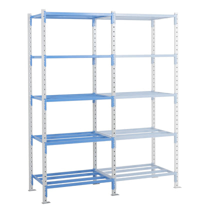 Tubular boltless shelving unit, shelf unit height 2496 mm, shelf width 960 mm, standard shelf unit, shelf width 595 mm.