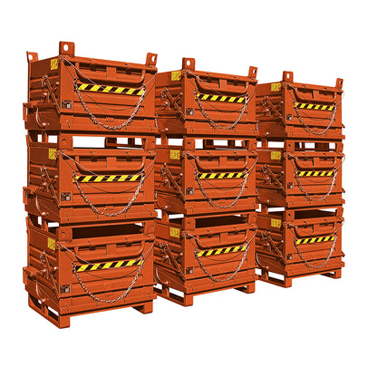 Hinged bottom skip, steel walls, 1 base flap, capacity 1.5 m³.