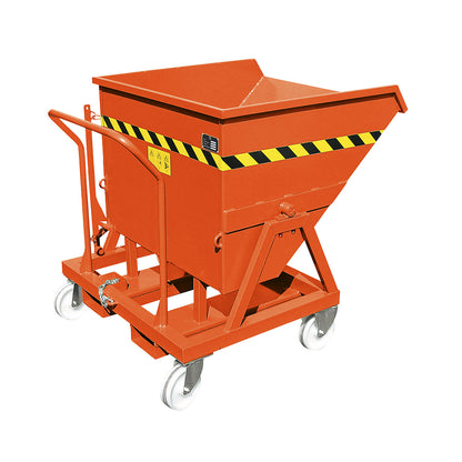 Mobile tilting skip with tilting mechanism, max. load 1000 kg, capacity 0.4 m³, without sieve insert.