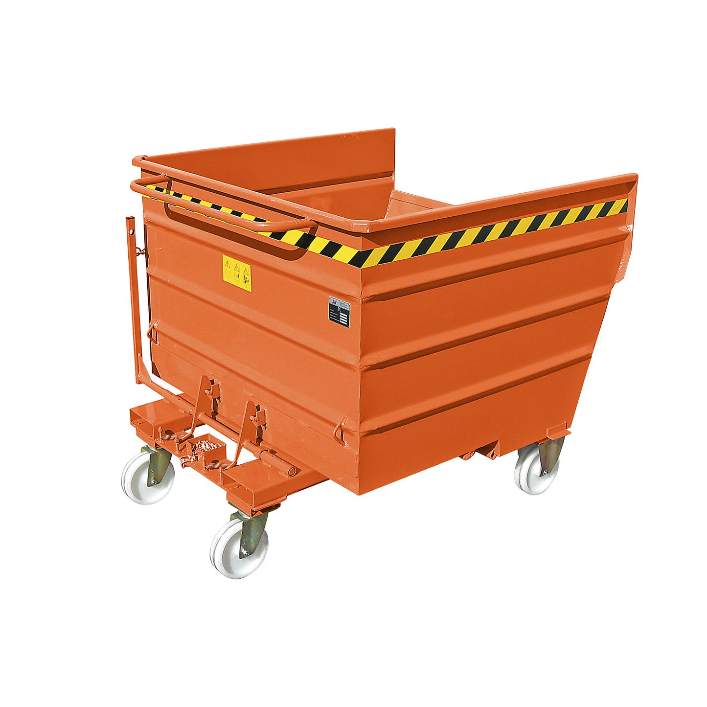 Mobile tilting skip with tilting mechanism, with wheel set, capacity 1.61 m³.
