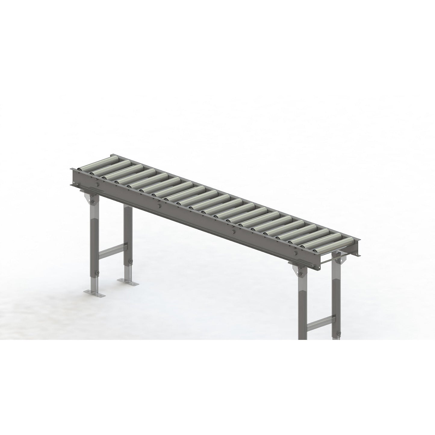 Roller conveyor, steel frame with zinc plated steel rollers, track width 300 mm, distance between axles 100 mm, length 2 m.