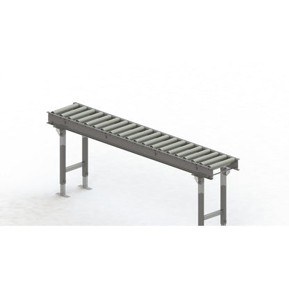 Roller conveyor, steel frame with zinc plated steel rollers, track width 300 mm, distance between axles 100 mm, length 2 m.