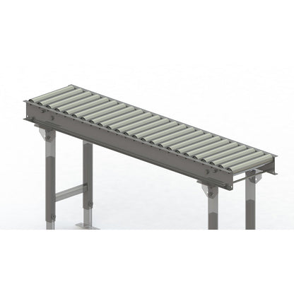 Roller conveyor, steel frame with zinc plated steel rollers, track width 300 mm, distance between axles 62.5 mm, length 1.5 m.