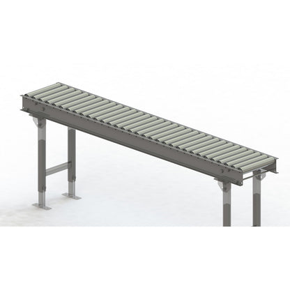 Roller conveyor, steel frame with zinc plated steel rollers, track width 300 mm, distance between axles 62.5 mm, length 2 m.