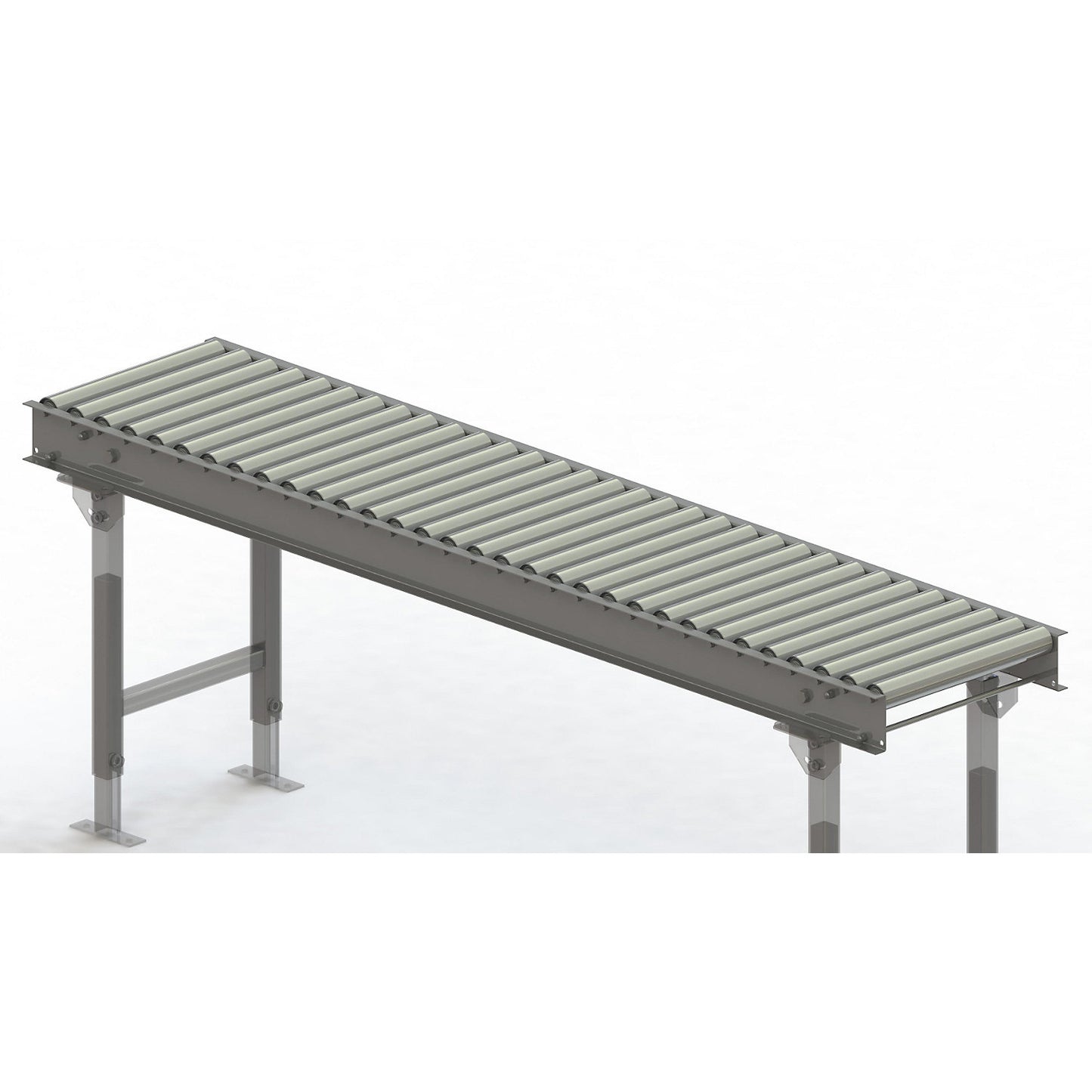 Roller conveyor, steel frame with zinc plated steel rollers, track width 400 mm, distance between axles 62.5 mm, length 2 m.