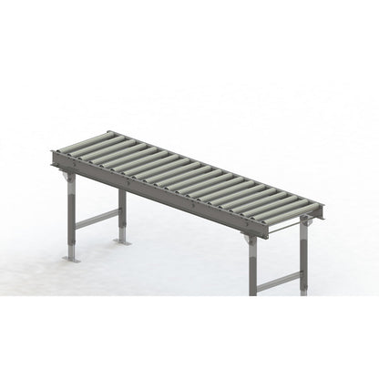 Roller conveyor, steel frame with zinc plated steel rollers, track width 500 mm, distance between axles 100 mm, length 2 m.