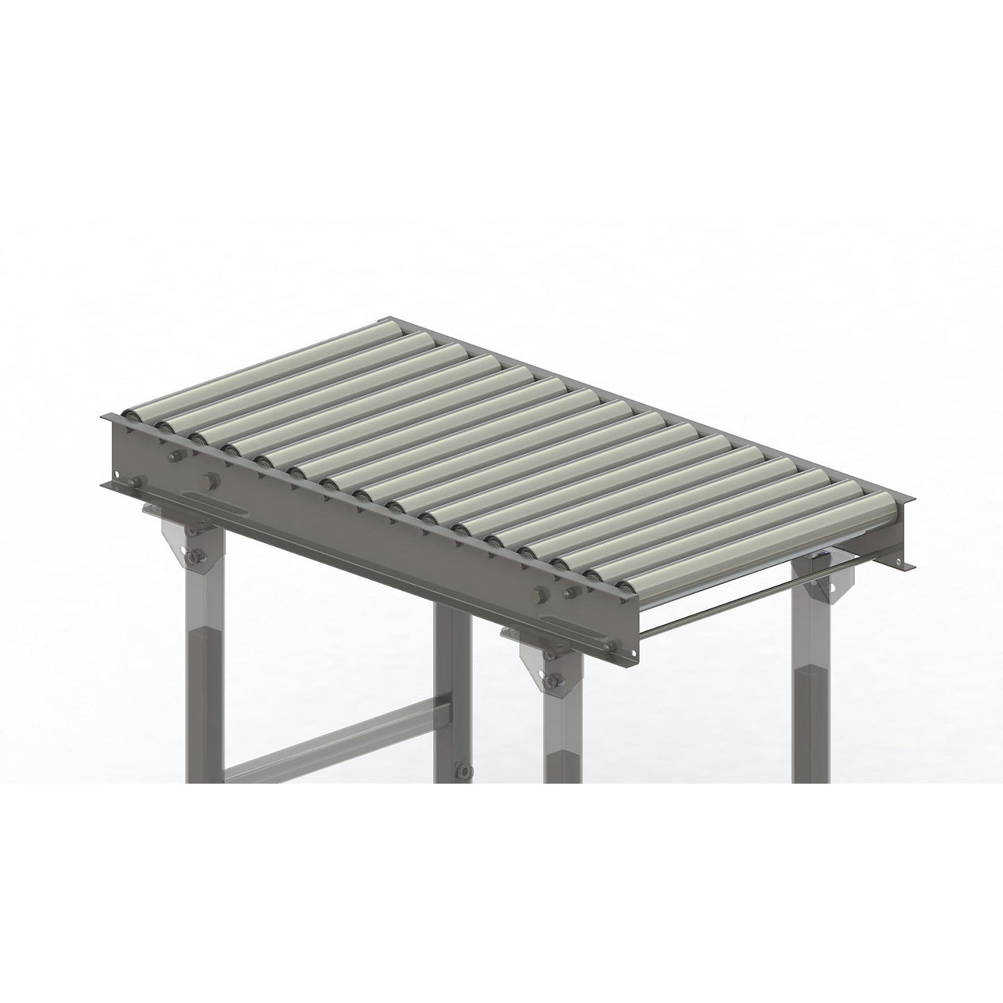 Roller conveyor, steel frame with zinc plated steel rollers, track width 500 mm, distance between axles 62.5 mm, length 1 m.